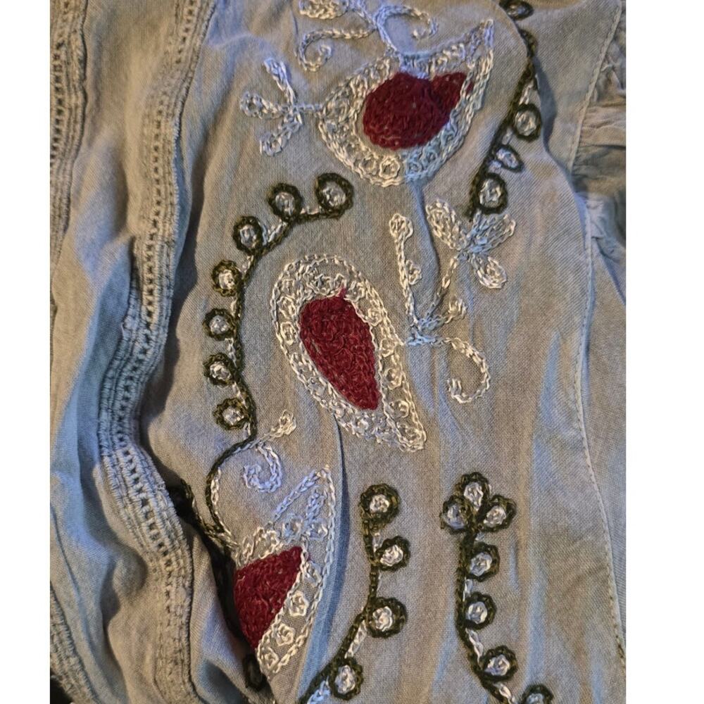 Young Threads Embroidered Maxi Dress Lace V-Neck Pockets L - Boho Cottagecore - Picture 8 of 9